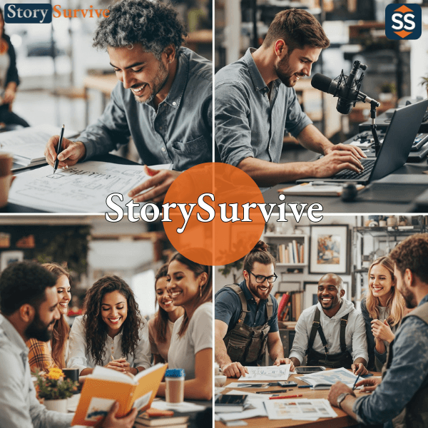 About 3 Collage showing fact-checking, blogging, podcasting, community engagement, and survival education representing StorySurvive’s unique approach.